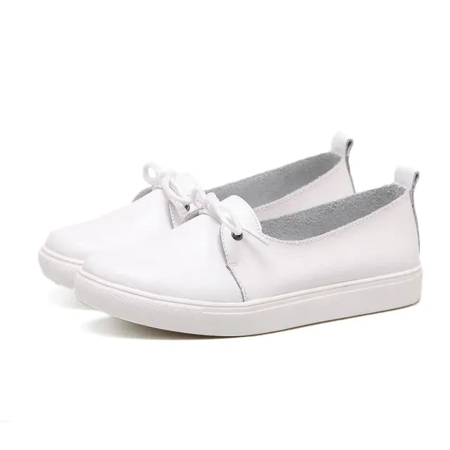 Genuine Leather Lace-Up Casual Flat Shoes for Women