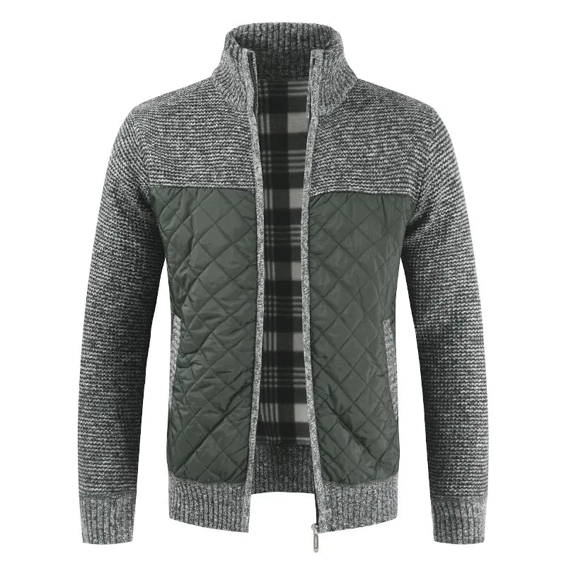 Thickened Knit Cardigan with Zipper and Stand Collar