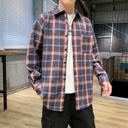 Men's Long Sleeve Plaid Shirt - Casual Loose Fit