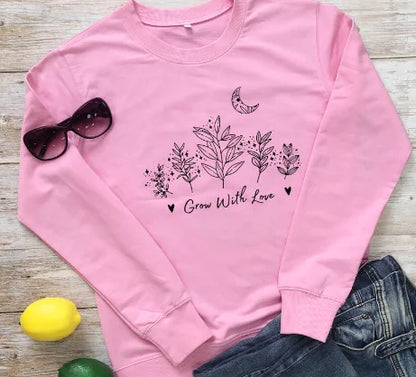 Floral Print Round Neck Long Sleeve Sweatshirt