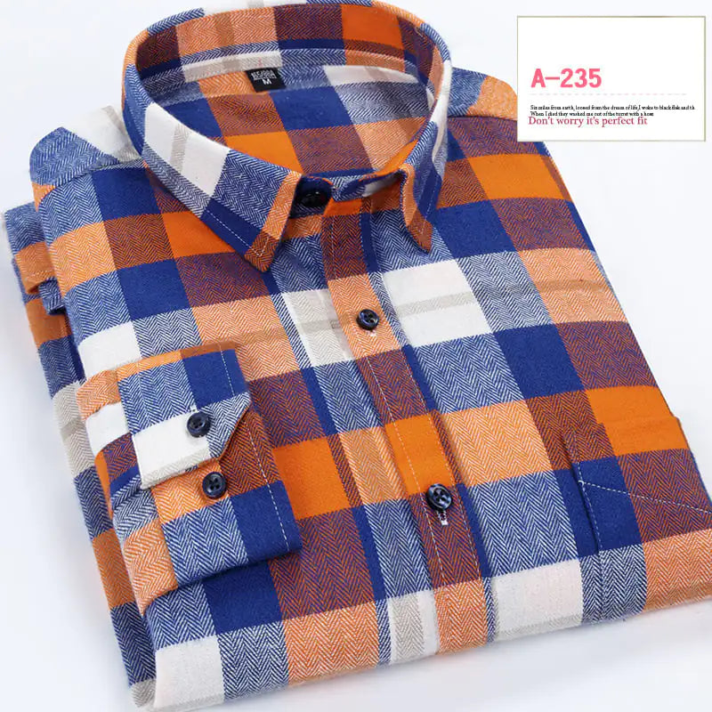 Casual Long-sleeved Plaid Brushed Shirt