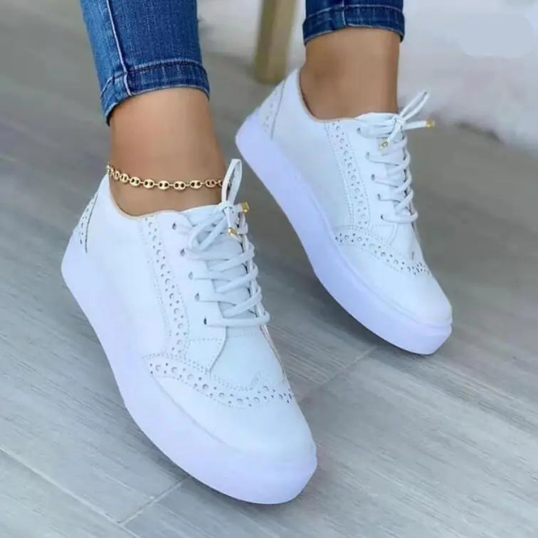 Women's Casual Lace-up Canvas Shoes - Solid Color Flat