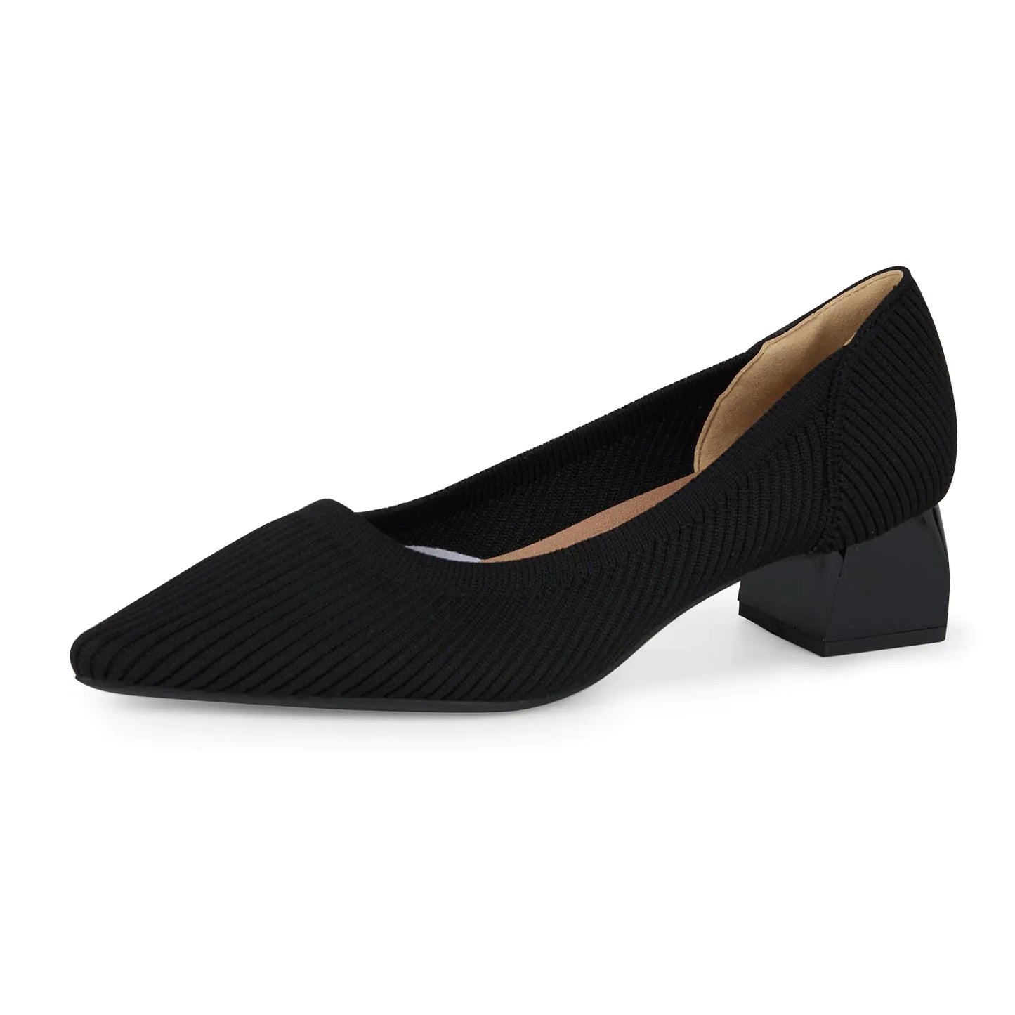 YEOJOU Black Pumps for Women Chunky Heel Knit Pointed Toe Woman Dress Shoes Low Heel Comfort Womens Shoes Work Heels Office Size 9