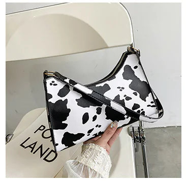 Vintage Cow Print Baguette Bag - Stylish Tote Handbag