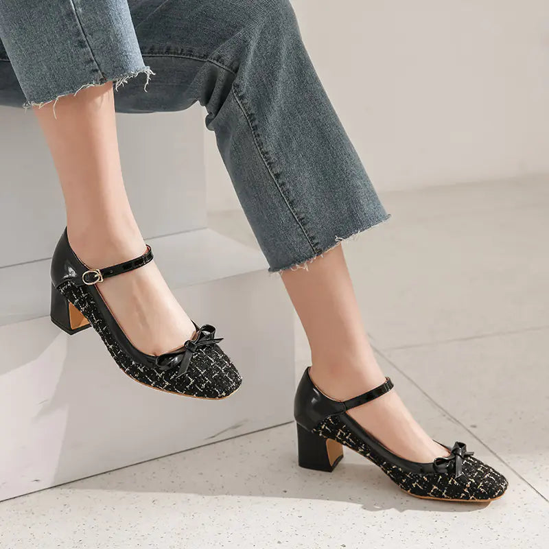 Spring 2020 Fashion Chunky Heel Square-Toe Flats