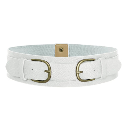 Belle Poque Women Vintage Leather Belt Elastic Fashion Wide Belts Stretchy Belt for Dress Jeans (White L)