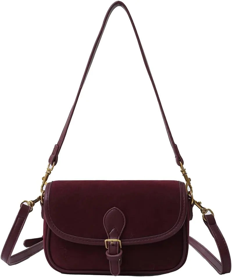 TYATVS Brown Suede Bag for Women Burgundy Suede Purse Fall Wine Purse Trendy Small Crossbody Bag Satchel Purse (Burgundy)