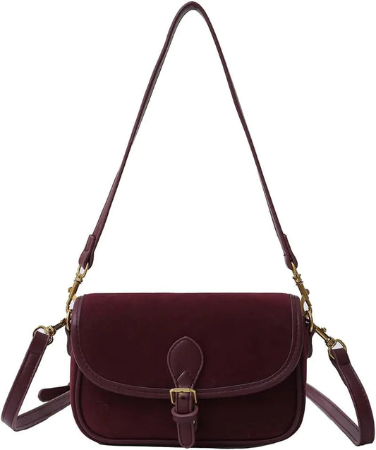 TYATVS Brown Suede Bag for Women Burgundy Suede Purse Fall Wine Purse Trendy Small Crossbody Bag Satchel Purse (Burgundy)