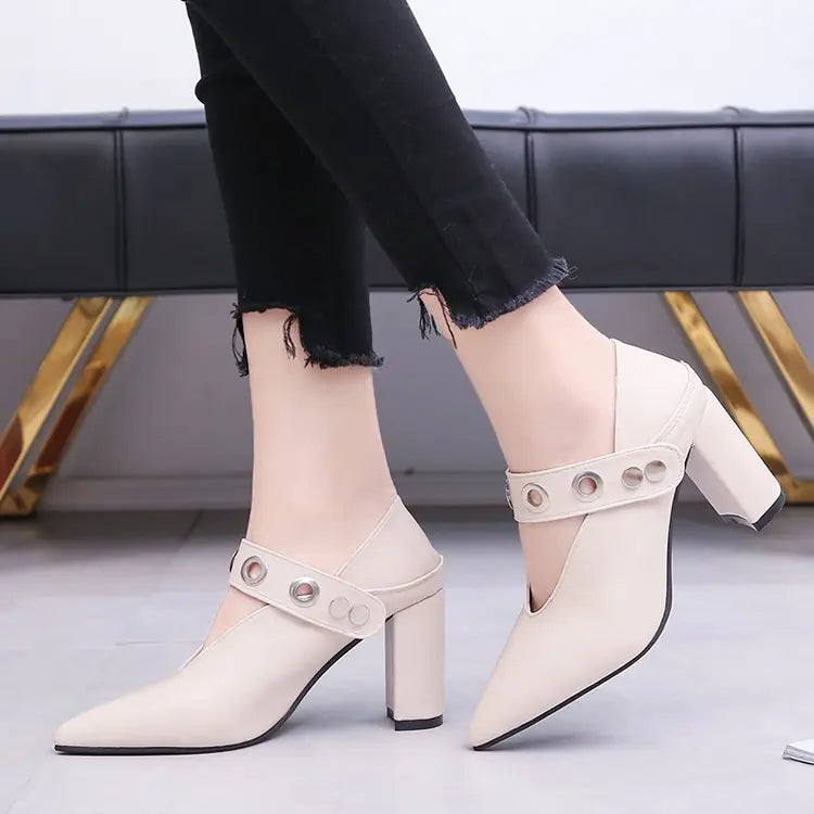 Spring Pointed Toe Block Heel Mary Jane Shoes for Women