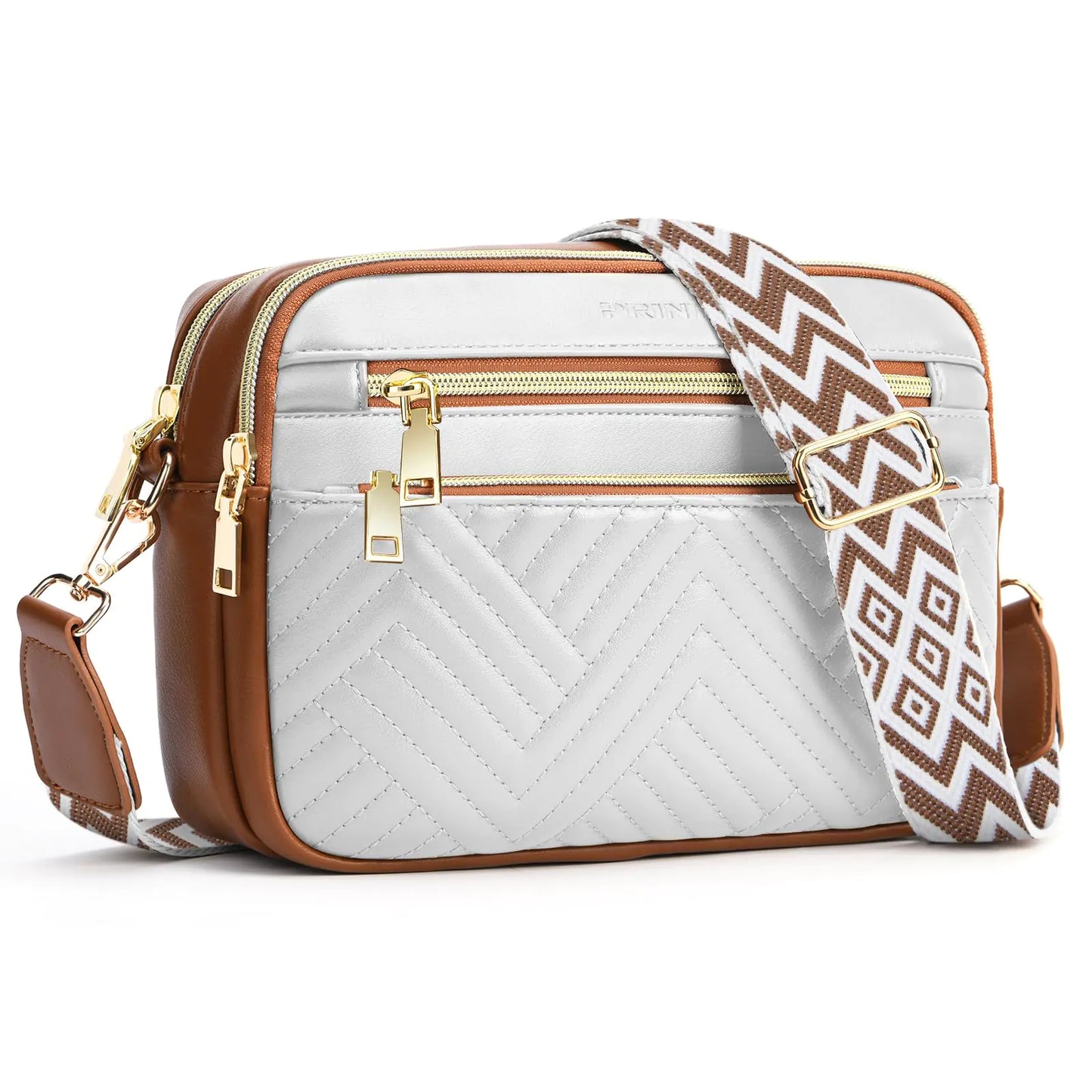 תיקי צד קטנים לנשים מעור טבעוני, ארנקים אופנתיים לנשים עם רצועת כתף מתכווננת - בז' וחום