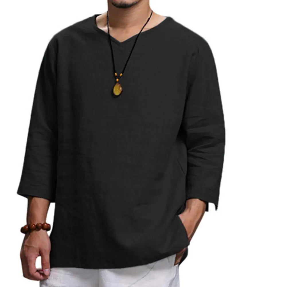 Men's Casual 3/4 Sleeve Loose Pullover Shirt
