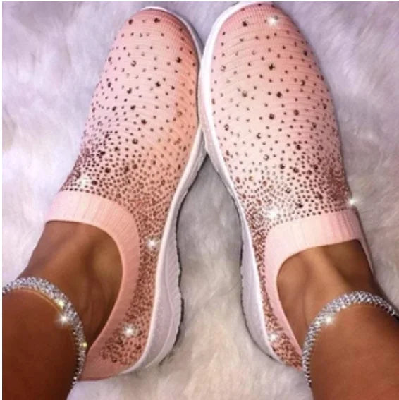 Spring Rhinestone Flat Shoes for Women, Sock Style