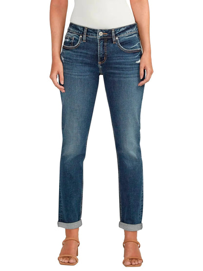Silver Jeans Co. Womens Boyfriend Mid Rise Slim Leg Jeans Med Wash CVS310