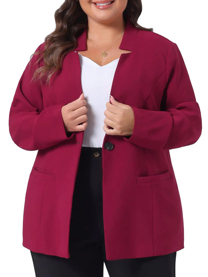 Agnes Orinda Plus Size Business Suit Blazer for Women Office Work Button Long Sleeve Black Blazers Jackets 3X Burgundy