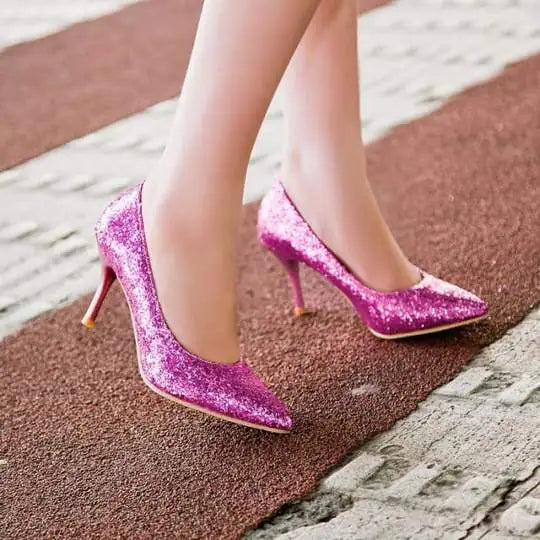 Sexy Sequin Pointed High Heel Wedding Shoes for Women