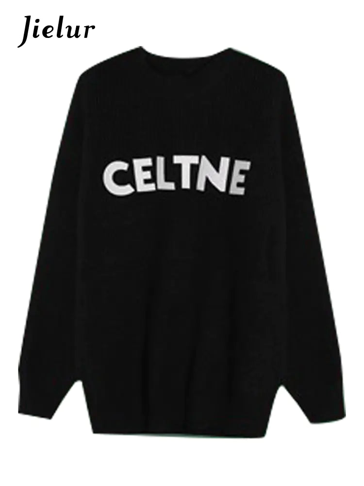 Jielur Vintage O-neck Letter Printed Hoodies for Women