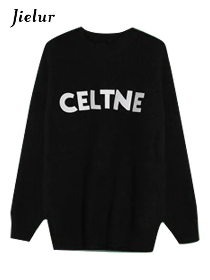 Jielur Vintage O-neck Letter Printed Hoodies for Women