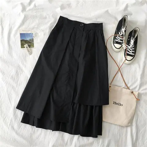 חצאית A-גזרה גבוהה בצבע אחיד, חצאית מידי רב-תכליתית