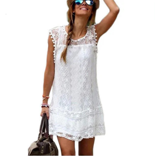 Elegant White Lace Sleeveless Dress