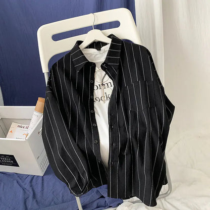 Men's Striped Long Sleeve Shirt - Casual Autumn Style