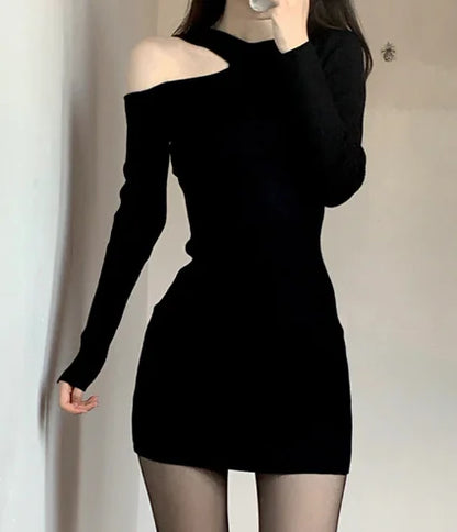Off-Shoulder Knitted Dress, Sweater Dress