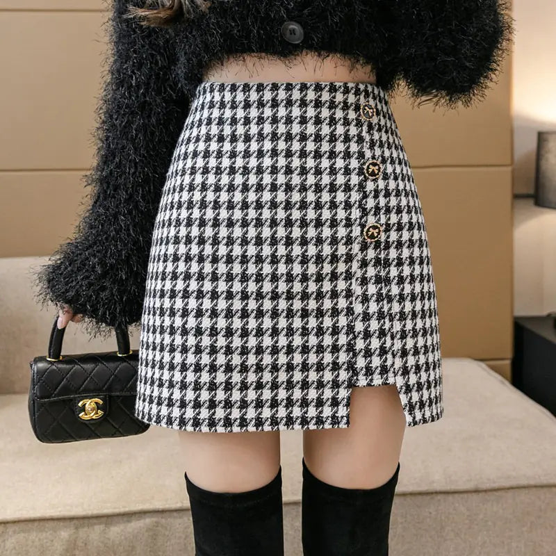 Women's Fashion Split Houndstooth Skirt