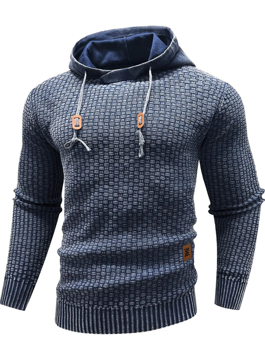 Zaitun Mens Acid Wash Cotton Hoodies Pullover Sweatshirt Long Sleeve Waffle Hoodies Streetwear Blue