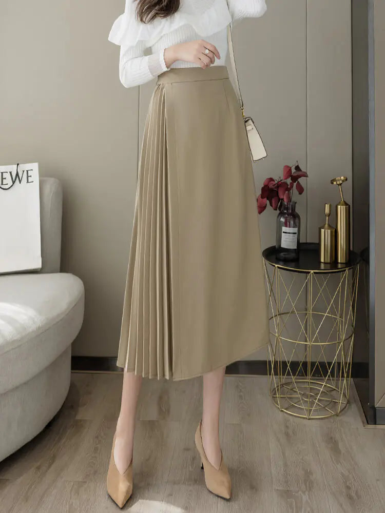 Mid-Length High Waist Irregular Pleated Umbrella Skirt
