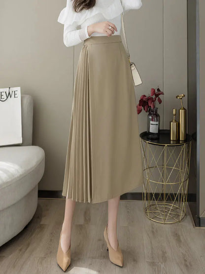 Mid-Length High Waist Irregular Pleated Umbrella Skirt