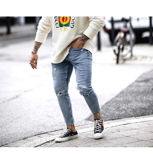 Men's Jeans with Distressed Holes