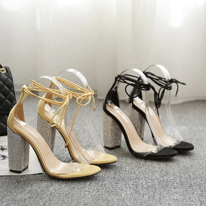 Chunky Sandals, Transparent Heels, Rhinestone High Heels