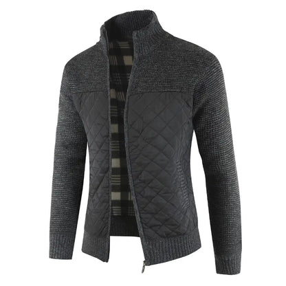 Thickened Knit Cardigan with Zipper and Stand Collar