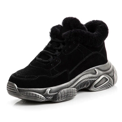 Trendy Women's Winter Plush Sneakers with Thick Sole