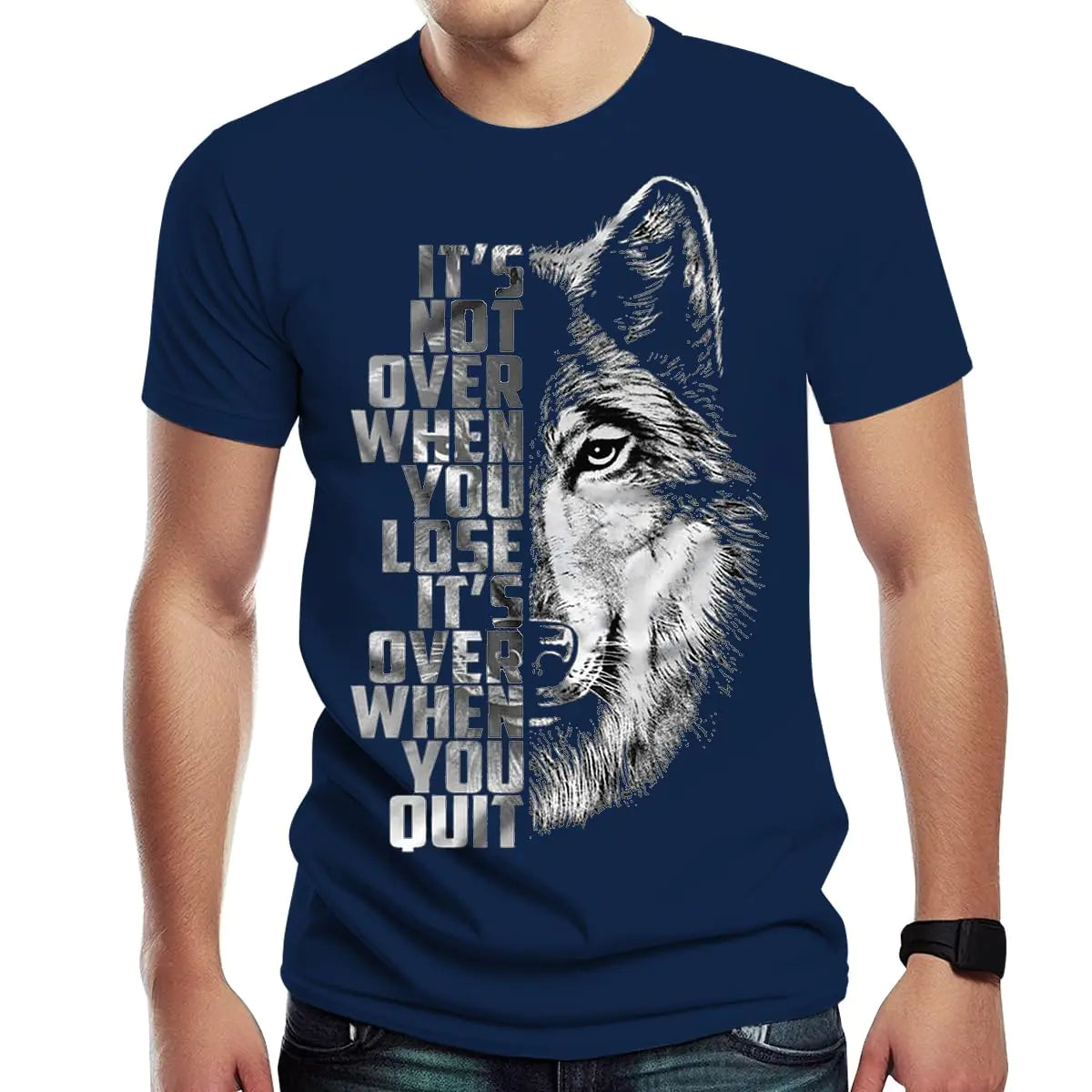 Xissazri Mens Cool Wolf 3D Print Tshirt Summer Trend T Shirt Motivational T-Shirt Tops-Navy-4XL