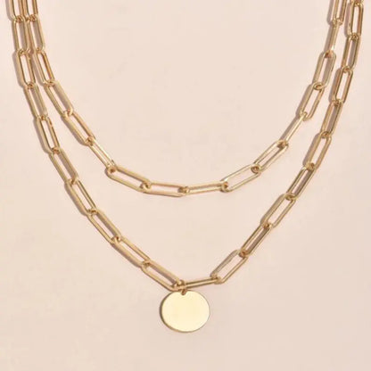 Vintage Layered Necklace with Round Pendant for Women