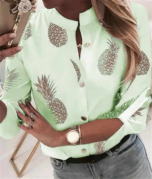2019 Women's Casual V-Neck Pineapple Print Shirt