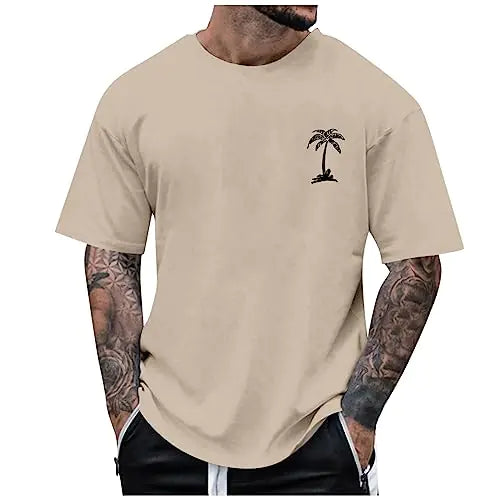 Big Mens T Shirts Coconut Palm Trees Print Fashion Mens T Shirt Graphic Short Sleeve Crew Neck Funny Mens T Shirts Breathable Regular Fit Designer Clothes for Men Personalised 2-Khaki 4XL
