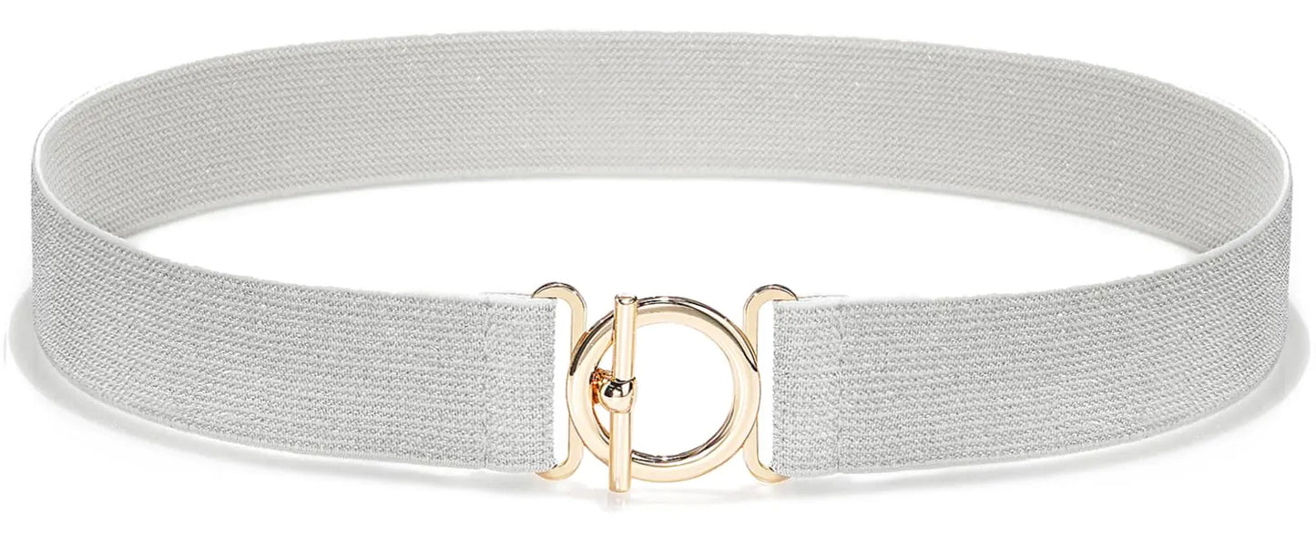 Glamorstar Elastic Belts for Women Skinny Stretchy Waist Belts for Dresses Silver Gold Buckle 75cm/30in