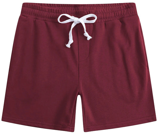 Solatin Mens Sweat Shorts 5.5" Above Knee Workout Gym Shorts Lounge Shorts with Zipper Pockets Wine Red S