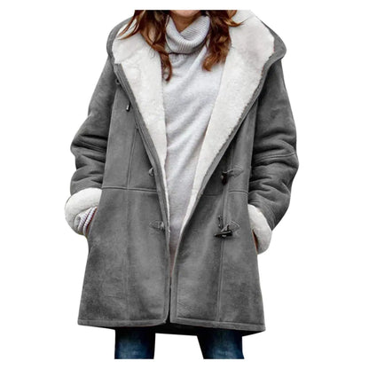 JMMSlmax Winter Warm Fuzzy Fleece Lined Coats Jackets for Women Plus Size Hooded Casual Loose Faux Suede Long Coat Outerwear