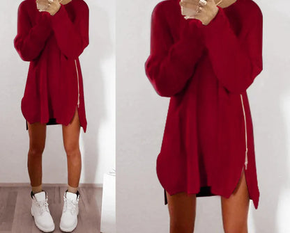Casual Loose Zipper Sweater and Sweater Dress