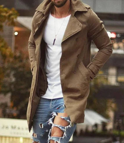 Men's Mid-Length Slim Fit Windbreaker Casual Jacket