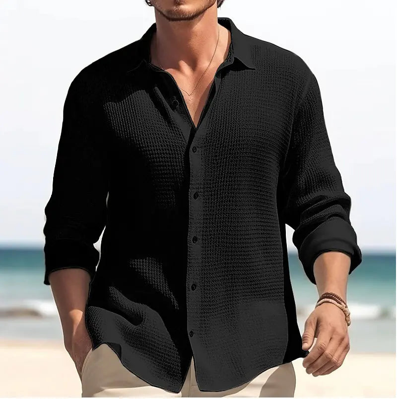 Men's Plus Size Solid Color Long Sleeve Lapel Shirt