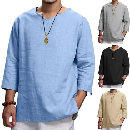 Men's Casual 3/4 Sleeve Loose Pullover Shirt