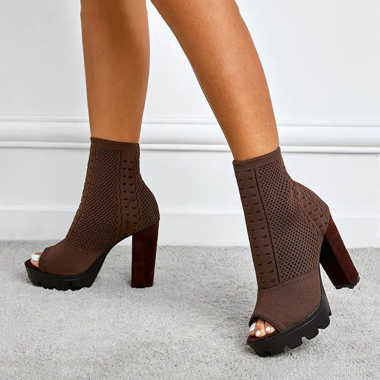 Chunky High Heel Round Toe Fish Mouth Shoes for Women