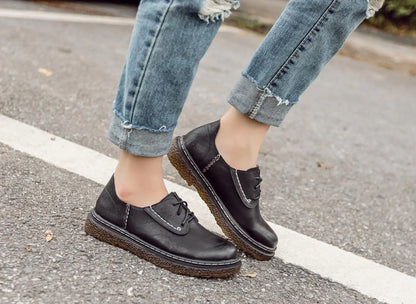 British Style Round Toe Casual Flat Shoes for Women