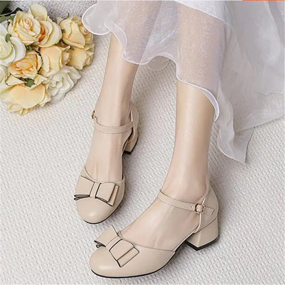 Girls' White Leather High Heel Princess Shoes with Bow