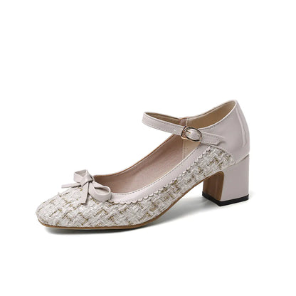 Spring 2020 Fashion Chunky Heel Square-Toe Flats