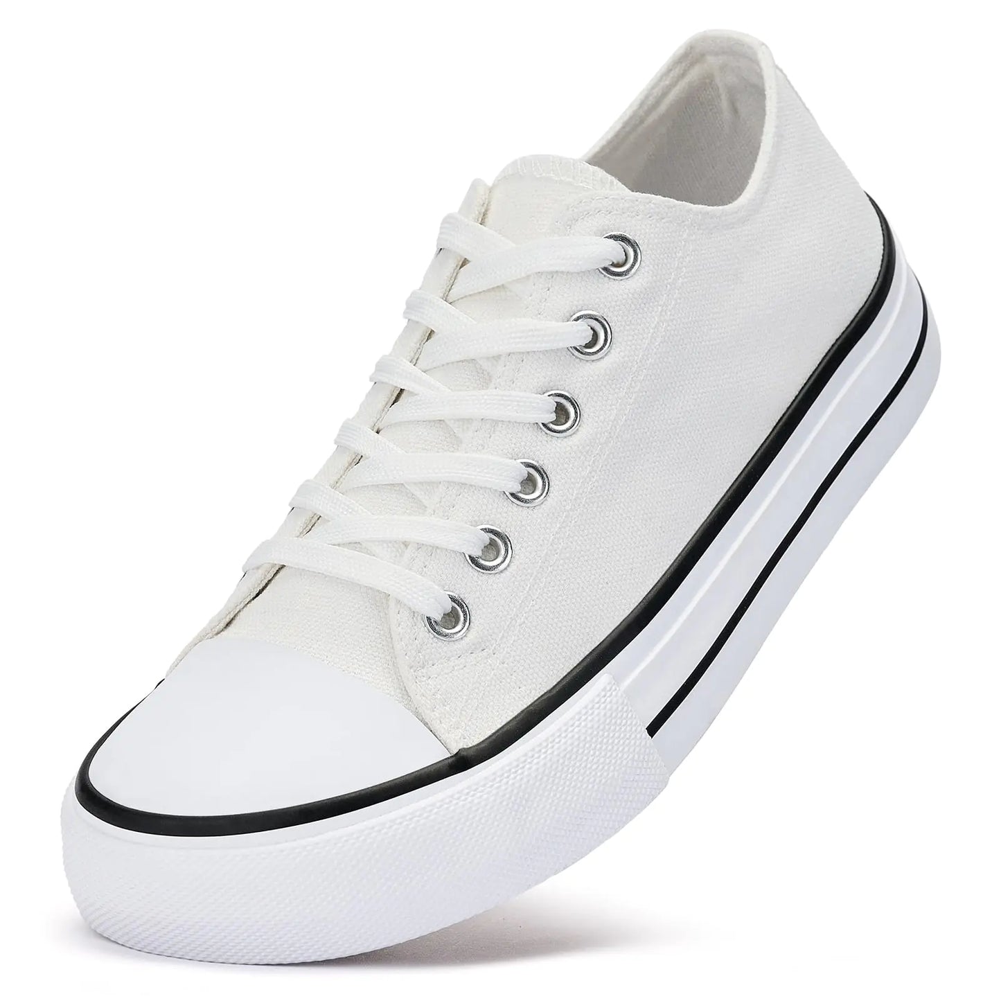 BACSAC Canvas Shoes for Women Classic Fashion Sneakers Lace Up Low Top Canvas Casual Sneakers Lightweight Breathable Comfort Wide Toe Shoes(White7.5US)