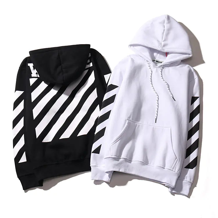Off-White Fleece Hoodie with Striped Print for Fall/Winter